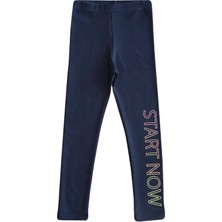 Açık Lacivert Start Now Baskılı Kız Çocuk Kışlık Şardonlu Kız Çocuk Tayt