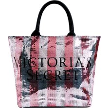 Vs Ikonik Desen Pembe Gümüş Pullu Payet Işlemeli Carryall Tote
