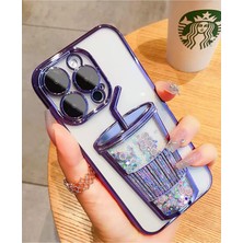 3gen Case Apple iPhone 15 Pro Uyumlu 3D Bardak Hareketli Sulu Yıldızlar Meyve Temalı Lens Korumalı Lazer Kılıf