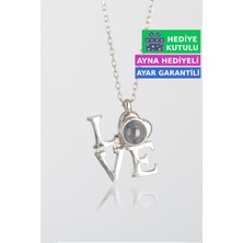 Jewelmim Gümüş 100 Dilde Seni Seviyorum Yazan 18 Ayar Beyaz Altın Kaplama Love Kolye 925 Ayar Gümüş Kadın Kolye
