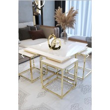 Home Plus Mobilya 4+1 Gold Ayak Beyaz Parlak  Glossmax Mdf Membran Orta Sehpa