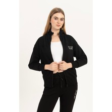 Kadın Fermuarlı Dik Yaka Sweatshirt Siyah