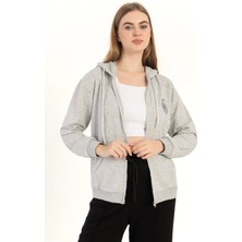 Kadın Fermuarlı Regular Fit Sweatshirt Gri Melanj