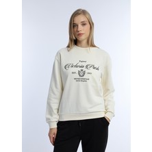 Kadın 3 Iplik Şardonsuz United Kingdom Nakışlı Sweatshirt Siyah