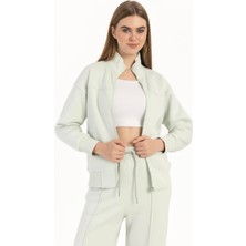 Kadın Fermuarlı Dik Yaka Sweatshirt Mint