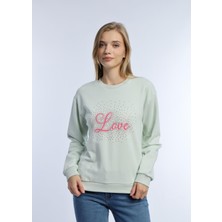 Kadın Love Baskılı 3 Iplik Şardonsuz Sweatshirt Mint