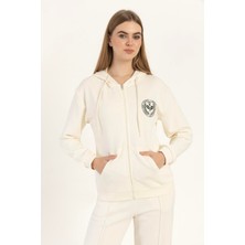 Kadın Fermuarlı Regular Fit Sweatshirt Ekru