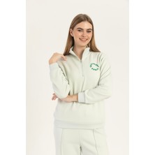 Kadın Yarım Fermuarlı Dik Yaka Sweatshirt Mint