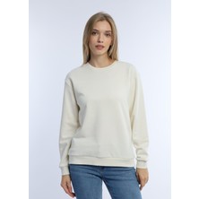 Kadın 3 Iplik Şardonsuz Bisiklet Yaka Sweatshirt Ekru