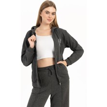 Kadın Fermuarlı Regular Fit Sweatshirt Antrasit Melanj