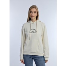 Kadın 3 Iplik Şardonsuz Kapüşonlu Sweatshirt Ekru