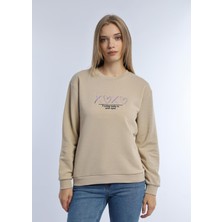 Kadın Bisiklet Yaka 3 Iplik Şardonsuz Sweatshirt Bej