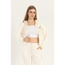 Kadın Fermuarlı 3 Iplik Sweatshirt Ekru