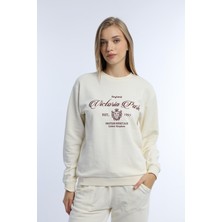 Kadın 3 Iplik Şardonsuz United Kingdom Nakışlı Sweatshirt Bordo