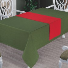 Solinas Collection Mila Gardenya Kumaş Yeşil Masa Örtüsü ve Kırmızı Runner