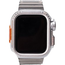 Apple Watch Series 7/8/9 45MM Uyumlu Kasa Gövde Koruyucu ve Metal Kordon 2 In 1 Set