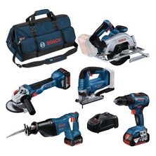 Bosch Profesyonel 5 Tool Kit Gsr 18v-55 + Gws 18v-10 + Gks 18v-57-2 + Gsa 18v-Lı + Gst 18v-125 B (3x 4.0ah; Gal 1880 Cv; C)