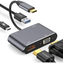 L'edoren CF02 Macbook Uyumlu Type-C™ To 4K Ultra Hd 1080P Hdmı/ Vga/ Pd Şarj/ USB 3.0 4ın1 Çevirici Hub Adaptör