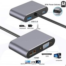 L'edoren CF02 Macbook Uyumlu Type-C™ To 4K Ultra Hd 1080P Hdmı/ Vga/ Pd Şarj/ USB 3.0 4ın1 Çevirici Hub Adaptör