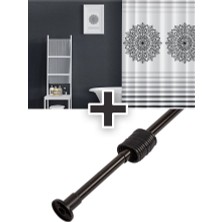 Tropik Home Polyester Kumaş Çizgi Desen  Banyo Perdesi Siyah Askı Aparatı Hediyeli C-Halkalı Duş Perdesi