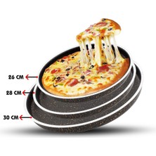 Dora Granitta 26 Cm,28 Cm,30 cm Pizza, Künefe Eli Böğründe (Yanyana) 3'lü Tepsi Seti-Siyah Altın