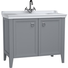 VitrA Valarte 62157 Lavabo Dolabı, Kapaklı, Etajerli Lavabolu, Krom Kulplu, 100 cm, Mat Gri