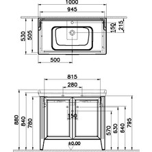 VitrA Valarte 62157 Lavabo Dolabı, Kapaklı, Etajerli Lavabolu, Krom Kulplu, 100 cm, Mat Gri