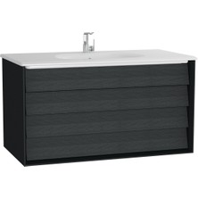 VitrA Frame 61233 Lavabo Dolabı Çift Çekmeceli, Etajerli Lavabolu 100cm, Mat S.Siyah - H. Siyah Meşe