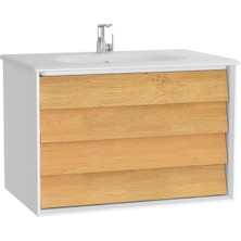 VitrA Frame 61228 Lavabo Dolabı, Çift Çekmeceli, Etajerli Lavabolu, 80 cm, Mat S. Beyaz - Dore Meşe