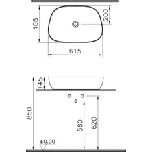 VitrA Outline 5993B476-0016 Çanak Lavabo, TV Şekilli, Mat Taş Gri, 60x40 cm