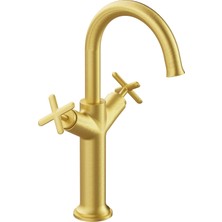 VitrA Origin Classic A4288625 Lavabo Bataryası, Çift Kumandalı, Çanak, Fırçalı Altın