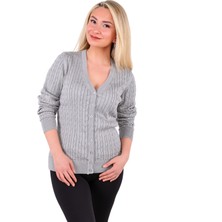 YMA Triko A.t.y XX-008 Bayan Düğmeli Hırka Saç Örgü Deseni ile Şık ve Rahat Kesim