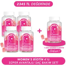 Ivybears Women's Biotin Saç Vitamin 5000 Mcg 4’Lü Set, 300 Adet, 150 Günlük, 1 Adet Hediye Seti