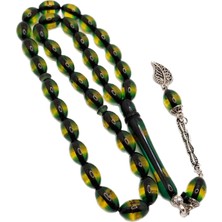 Han Ticarethane Yeşil Sarı Sürmeli Toz Kehribar Tesbih