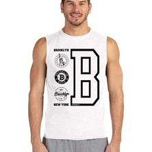 Rock&Roll Brooklyn Logo Beyaz Erkek Kesik Kol / Kolsuz Tişört