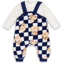 Bebizu Welsoft Ayıcık Desenli Düğmeli Salopet ve Uzun Kollu Tshirt Takım