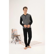 GD Goldoremi 24403 Erkek Kışlık Düğmeli Yaka Jakarlı Interlok Pijama Takımı