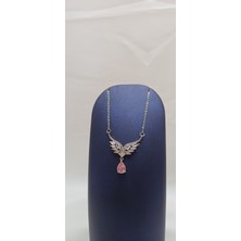 Alina Aksesuar 316 L Paslanmaz Çelik Silver/gümüş Pink ve Zirkon Taşlı Kanat Kolye