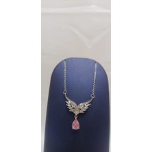 Alina Aksesuar 316 L Paslanmaz Çelik Silver/gümüş Pink ve Zirkon Taşlı Kanat Kolye