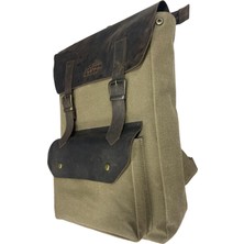 Vintage Kanvas Deri Su Geçirmez Unisex Laptop Bölmeli Okul Seyahat Kamp Sırt Çantası 31 cm x 44 cm