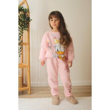 Sacro Kids Daisy Duck Desenli Eşofman-Sweatshirt 3 Iplik Şardonlu Kışlık Kız Çocuk Takım