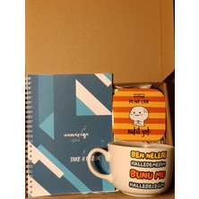 Namaviga Notebook Çizgisiz Defter - Seramik Kupa - Bardak Altlığı - 3'Lü Set Hediye