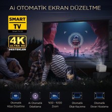 Vankyo Aurzen Boom 3 4k Androidtv Projeksiyon Cihazı Autofocus+Autokeystone+6gwifi+5.2Bt+300 Inç Yansıtma