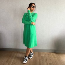 Dilaris Store Yeşil Lacoste Esnek Kumaş  Pamuk Midi Elbise Tunik