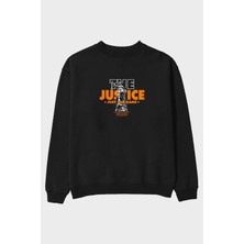 Ankhises The Justice Ön Baskılı Siyah Oversize Sweatshirt Erkek Kadın Bisiklet Yaka