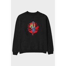 Ankhises Spıderman 2 Ön Baskılı Siyah Oversize Sweatshirt Erkek Kadın Bisiklet Yaka