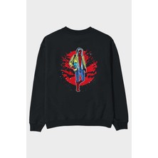 Ankhises Spıderman 2 Arka Baskılı Siyah Oversize Sweatshirt Erkek Kadın Bisiklet Yaka
