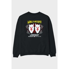 Ankhises World Second Largest Economy Arka Baskılı Siyah Oversize Sweatshirt Erkek Kadın Bisiklet Yaka