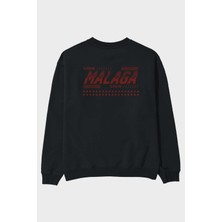 Ankhises Malaga Arka Baskılı Siyah Oversize Sweatshirt Erkek Kadın Bisiklet Yaka