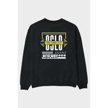 Ankhises Oslo Arka Baskılı Siyah Oversize Sweatshirt Erkek Kadın Bisiklet Yaka